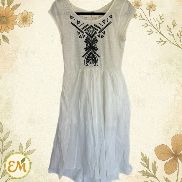 Free People Gauze Midi Dress Western Boho Embroidered Cutout Aztec Tribal S - Picture 1 of 10